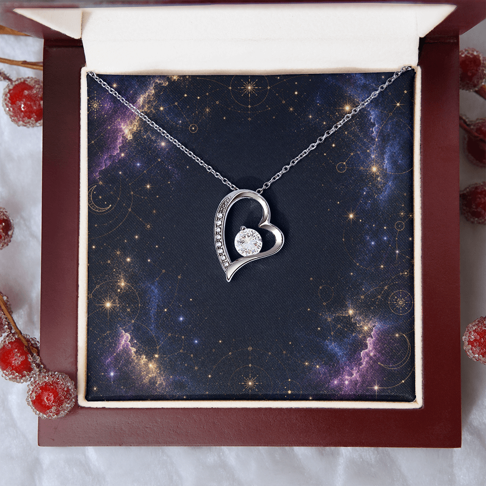 Starlit Self Forever Love Necklace – Heart Cubic Zirconia Pendant in 14K White Gold or 18K Gold Finish