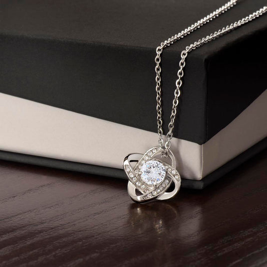 Starlit Self Love Knot Necklace – Cubic Zirconia Pendant in 14K White Gold or 18K Gold Finish