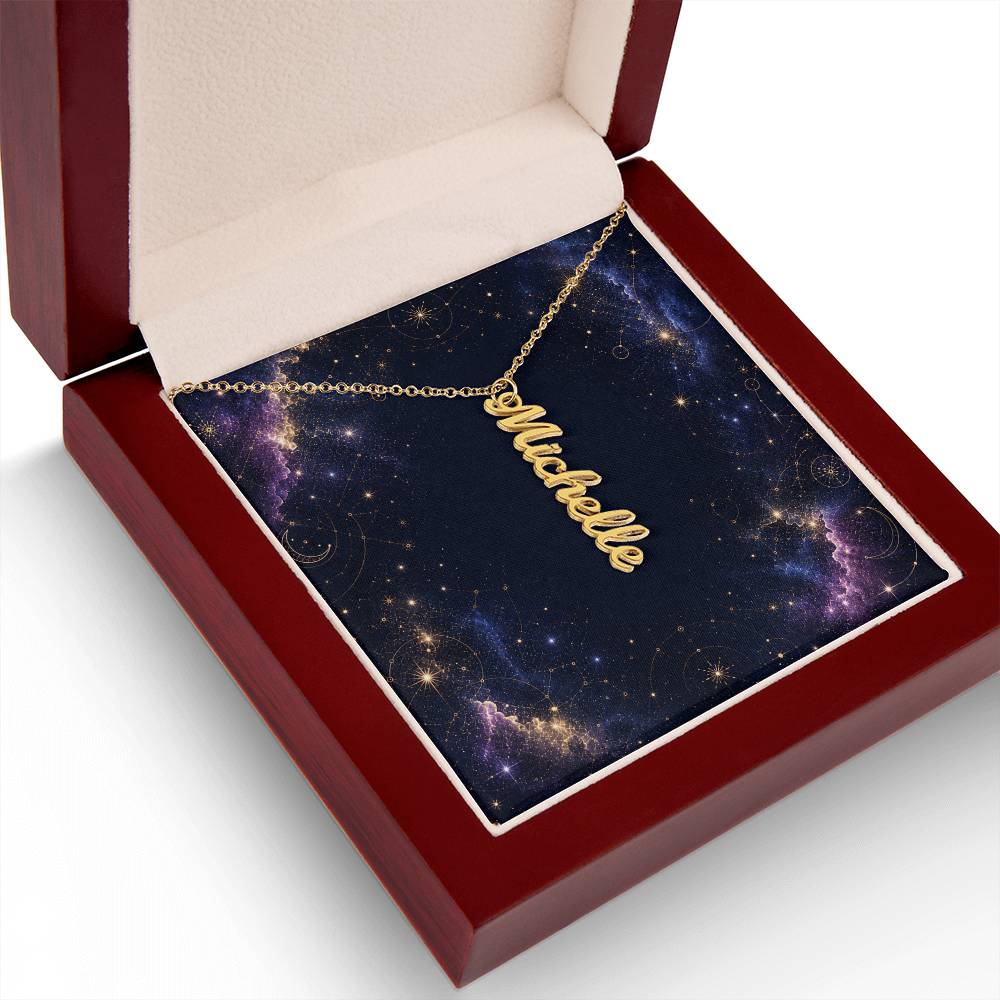 Starlit Self Vertical Name Necklace – Personalized Cursive Name Pendant in Stainless Steel or 18K Gold Finish