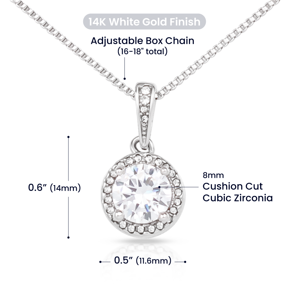 Starlit Self Eternal Hope Necklace – Cushion Cut Cubic Zirconia Pendant in 14K White Gold Finish