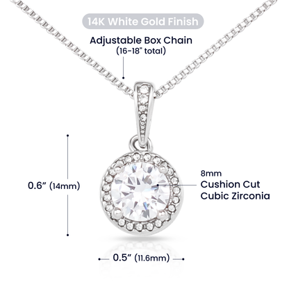 Starlit Self Eternal Hope Necklace – Cushion Cut Cubic Zirconia Pendant in 14K White Gold Finish