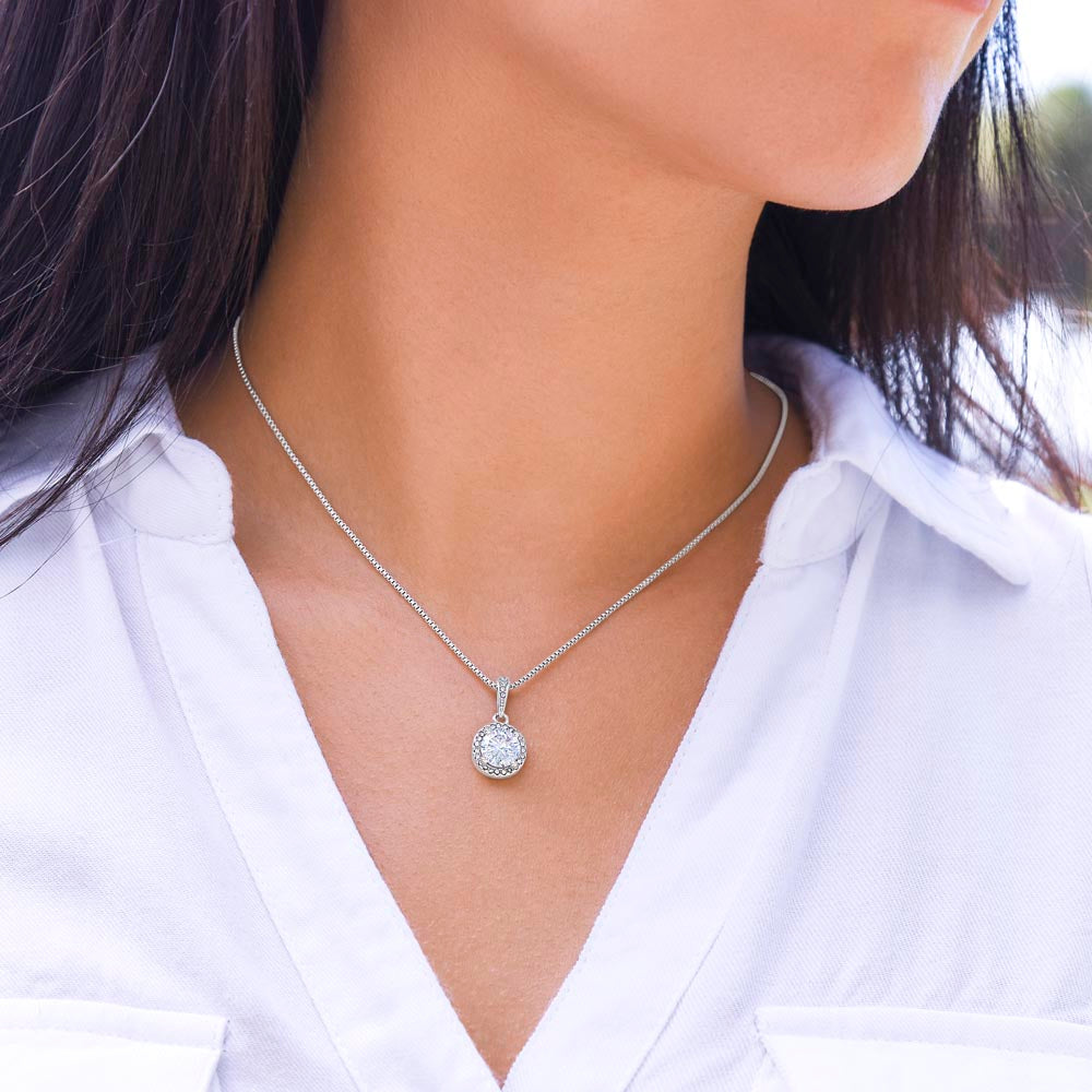 Starlit Self Eternal Hope Necklace – Cushion Cut Cubic Zirconia Pendant in 14K White Gold Finish
