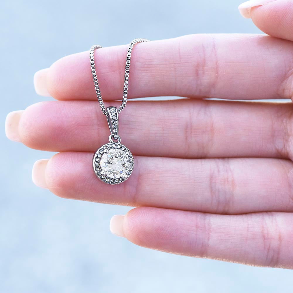 Starlit Self Eternal Hope Necklace – Cushion Cut Cubic Zirconia Pendant in 14K White Gold Finish