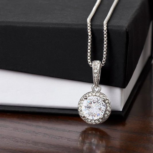 Starlit Self Eternal Hope Necklace – Cushion Cut Cubic Zirconia Pendant in 14K White Gold Finish