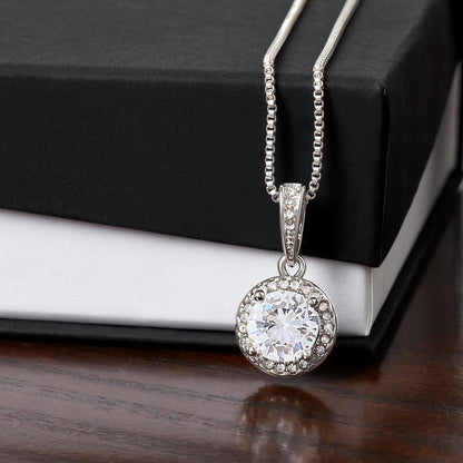 Starlit Self Eternal Hope Necklace – Cushion Cut Cubic Zirconia Pendant in 14K White Gold Finish