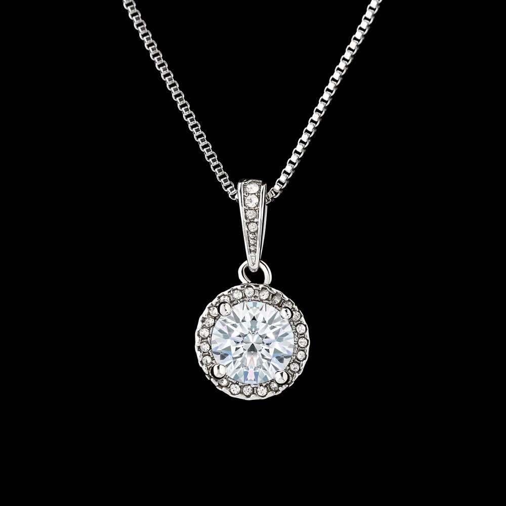 Starlit Self Eternal Hope Necklace – Cushion Cut Cubic Zirconia Pendant in 14K White Gold Finish