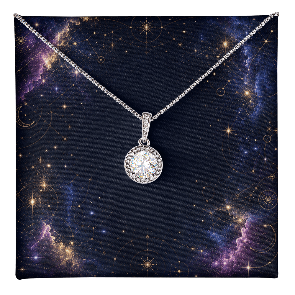 Starlit Self Eternal Hope Necklace – Cushion Cut Cubic Zirconia Pendant in 14K White Gold Finish