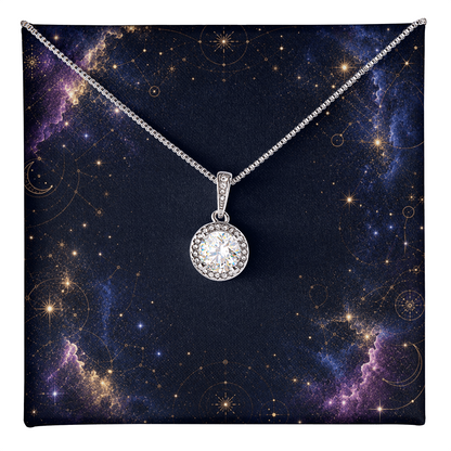 Starlit Self Eternal Hope Necklace – Cushion Cut Cubic Zirconia Pendant in 14K White Gold Finish