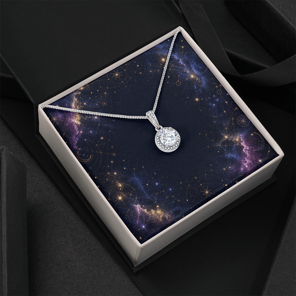 Starlit Self Eternal Hope Necklace – Cushion Cut Cubic Zirconia Pendant in 14K White Gold Finish