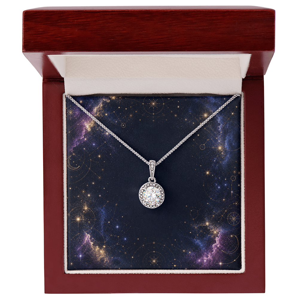 Starlit Self Eternal Hope Necklace – Cushion Cut Cubic Zirconia Pendant in 14K White Gold Finish