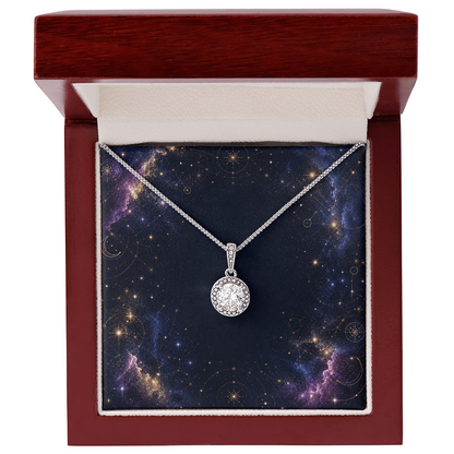 Starlit Self Eternal Hope Necklace – Cushion Cut Cubic Zirconia Pendant in 14K White Gold Finish