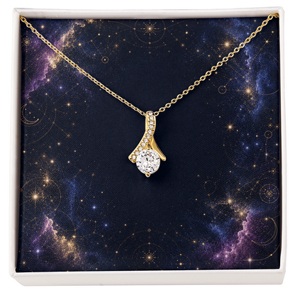 Starlit Self Radiant Ribbon Necklace – Cubic Zirconia Pendant in 14K White Gold or 18K Gold Finish