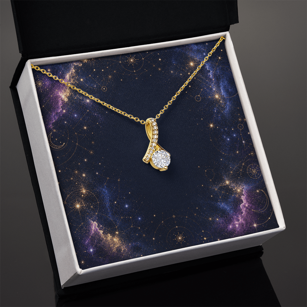 Starlit Self Radiant Ribbon Necklace – Cubic Zirconia Pendant in 14K White Gold or 18K Gold Finish