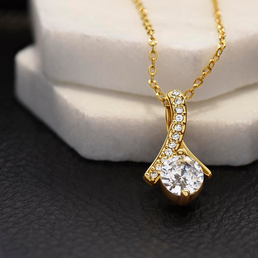 Starlit Self Radiant Ribbon Necklace – Cubic Zirconia Pendant in 14K White Gold or 18K Gold Finish