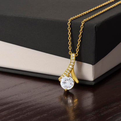 Starlit Self Radiant Ribbon Necklace – Cubic Zirconia Pendant in 14K White Gold or 18K Gold Finish