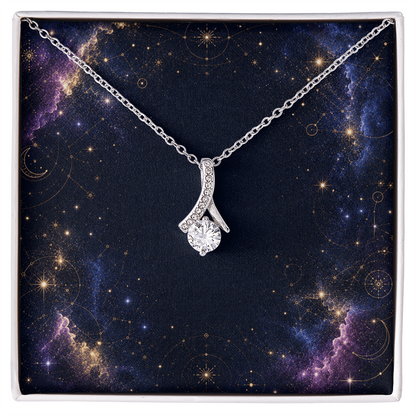 Starlit Self Radiant Ribbon Necklace – Cubic Zirconia Pendant in 14K White Gold or 18K Gold Finish