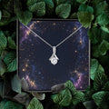 Starlit Self Radiant Ribbon Necklace – Cubic Zirconia Pendant in 14K White Gold or 18K Gold Finish