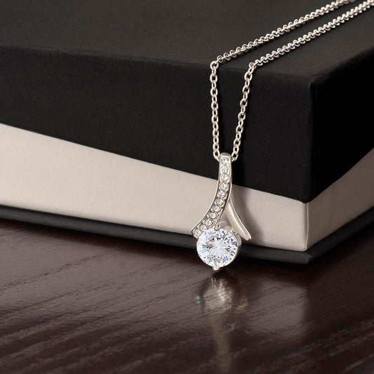 Starlit Self Radiant Ribbon Necklace – Cubic Zirconia Pendant in 14K White Gold or 18K Gold Finish
