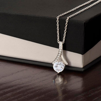 Starlit Self Radiant Ribbon Necklace – Cubic Zirconia Pendant in 14K White Gold or 18K Gold Finish