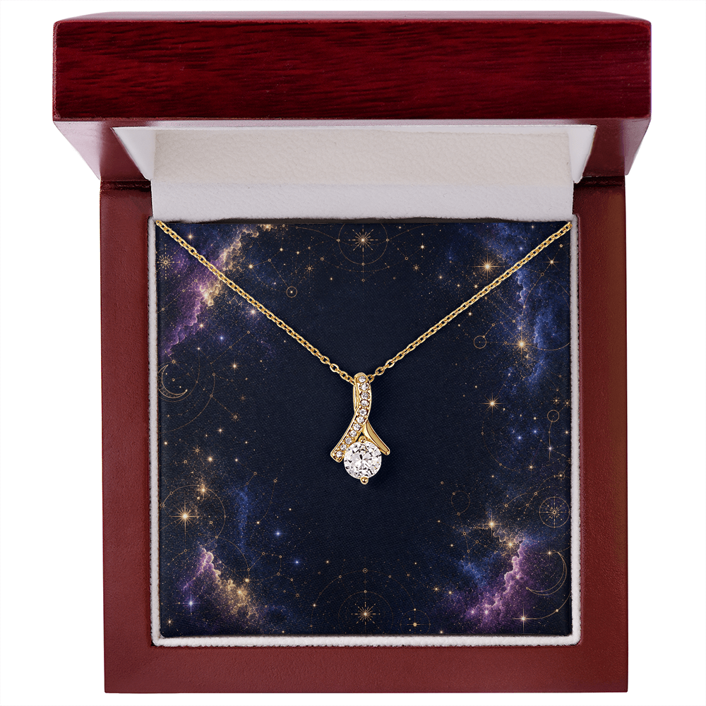 Starlit Self Radiant Ribbon Necklace – Cubic Zirconia Pendant in 14K White Gold or 18K Gold Finish