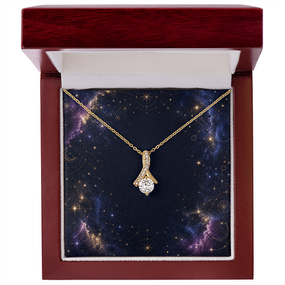Starlit Self Radiant Ribbon Necklace – Cubic Zirconia Pendant in 14K White Gold or 18K Gold Finish