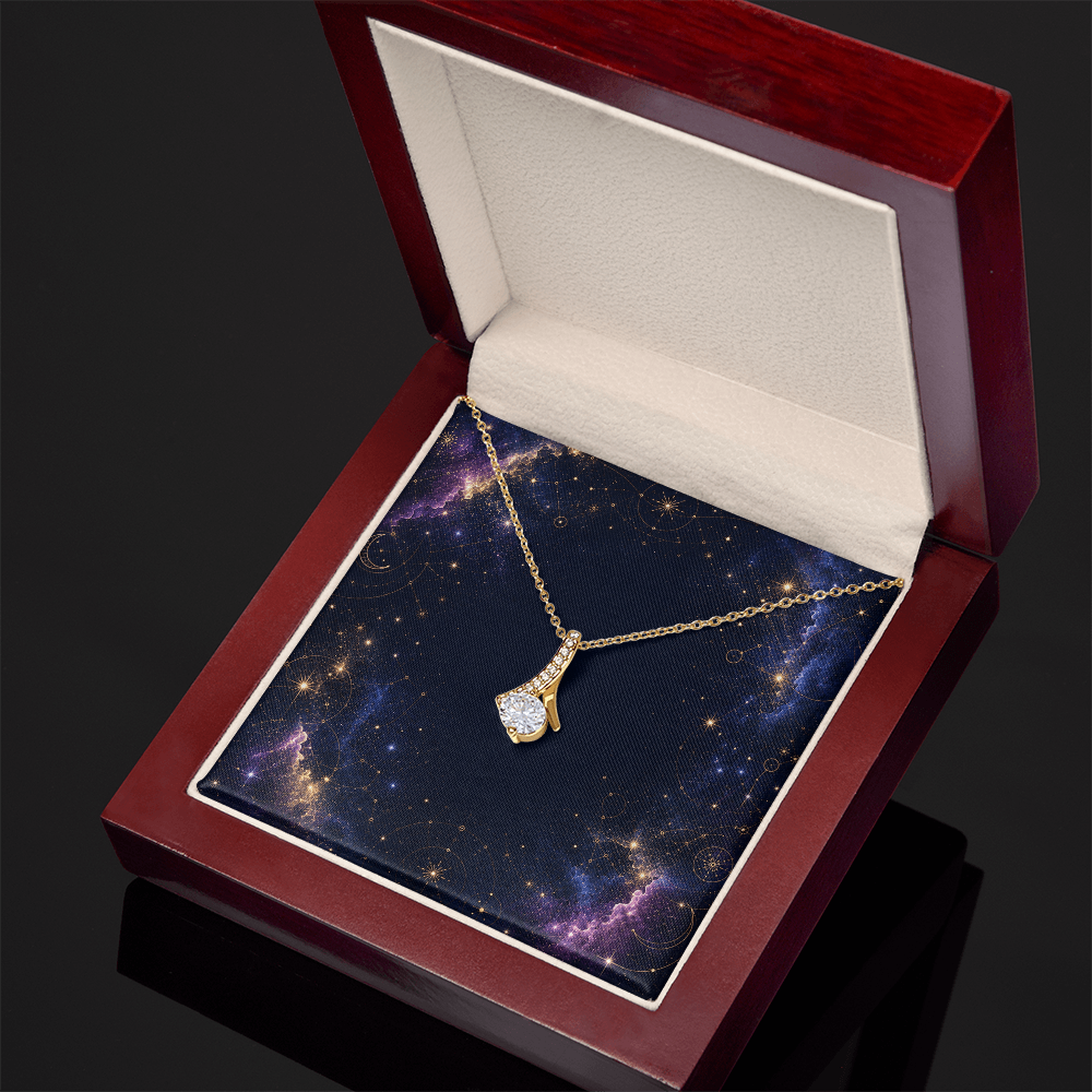 Starlit Self Radiant Ribbon Necklace – Cubic Zirconia Pendant in 14K White Gold or 18K Gold Finish