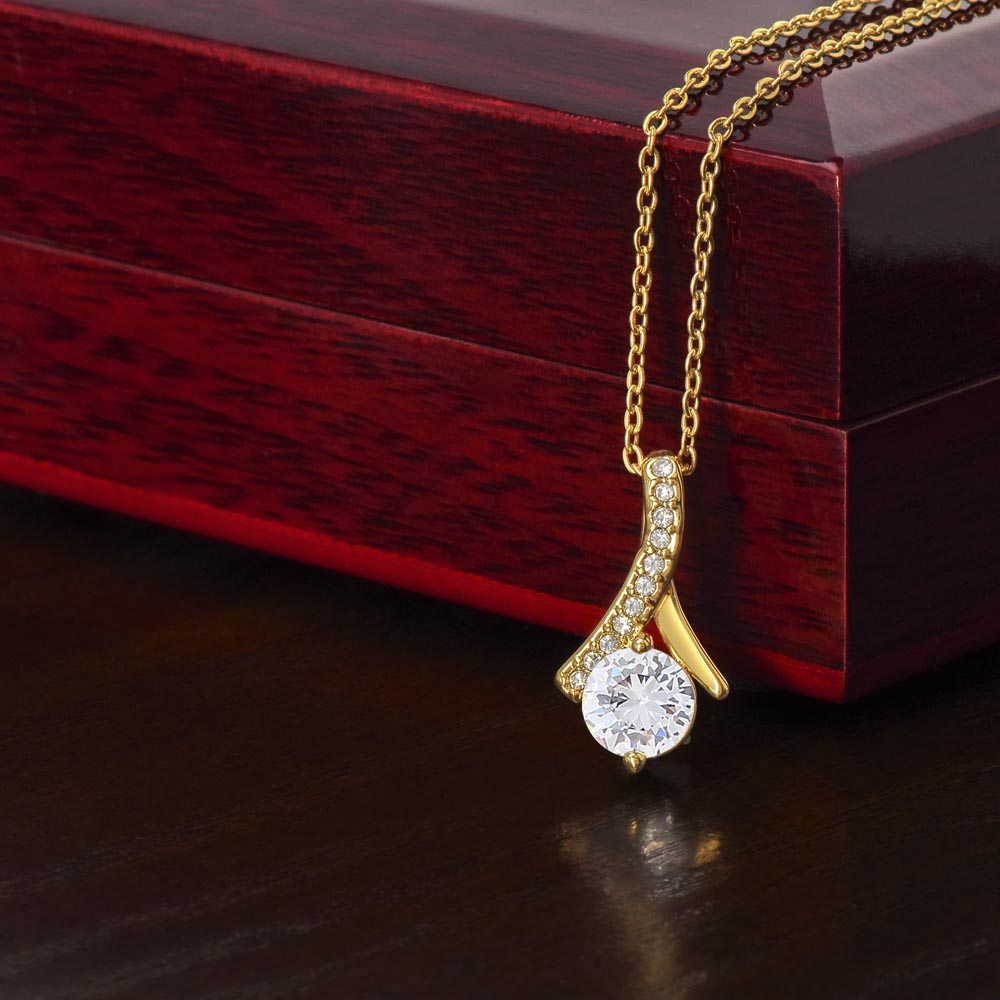 Starlit Self Radiant Ribbon Necklace – Cubic Zirconia Pendant in 14K White Gold or 18K Gold Finish