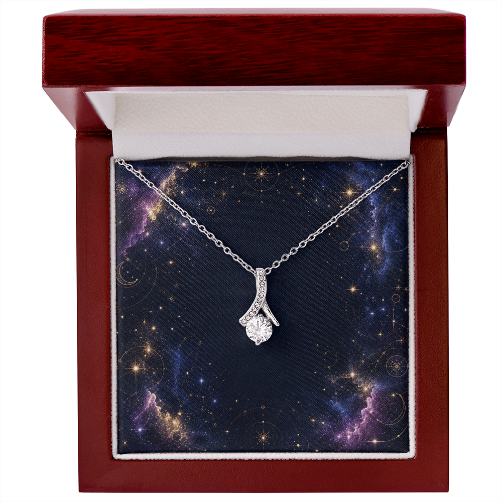 Starlit Self Radiant Ribbon Necklace – Cubic Zirconia Pendant in 14K White Gold or 18K Gold Finish