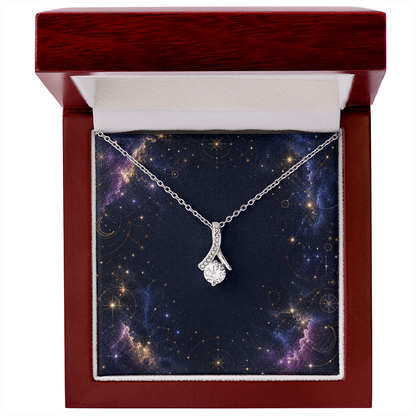 Starlit Self Radiant Ribbon Necklace – Cubic Zirconia Pendant in 14K White Gold or 18K Gold Finish