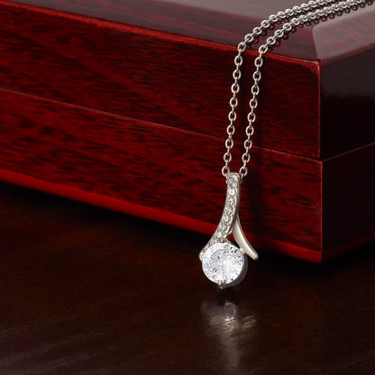 Starlit Self Radiant Ribbon Necklace – Cubic Zirconia Pendant in 14K White Gold or 18K Gold Finish