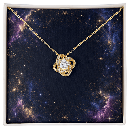 Starlit Self Love Knot Necklace – Cubic Zirconia Pendant in 14K White Gold or 18K Gold Finish