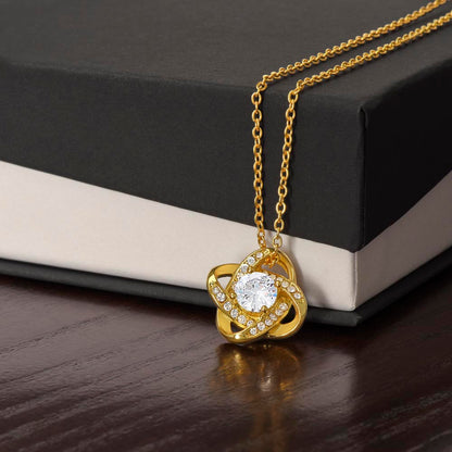 Starlit Self Love Knot Necklace – Cubic Zirconia Pendant in 14K White Gold or 18K Gold Finish