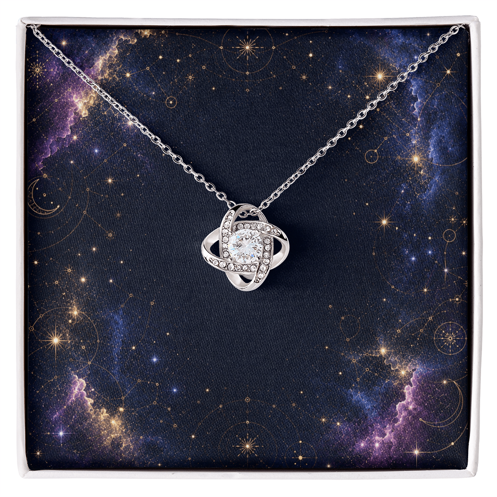 Starlit Self Love Knot Necklace – Cubic Zirconia Pendant in 14K White Gold or 18K Gold Finish