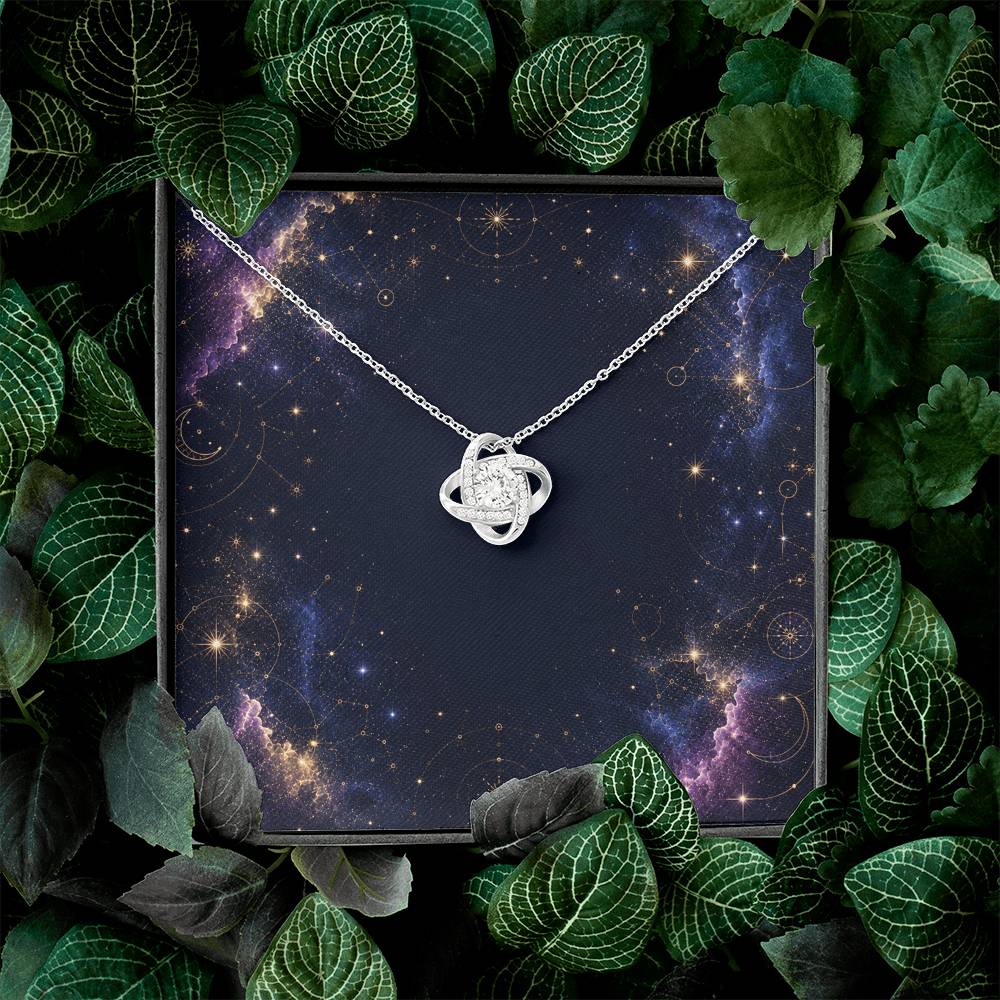 Starlit Self Love Knot Necklace – Cubic Zirconia Pendant in 14K White Gold or 18K Gold Finish