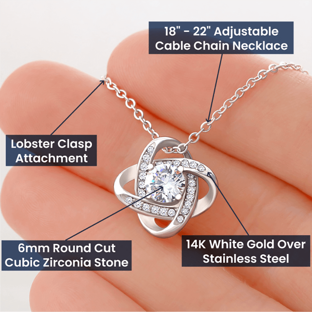 Starlit Self Love Knot Necklace – Cubic Zirconia Pendant in 14K White Gold or 18K Gold Finish