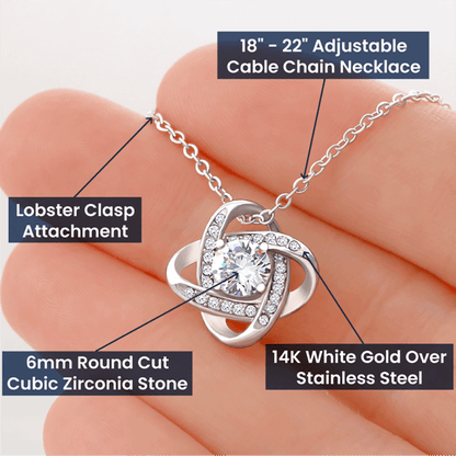 Starlit Self Love Knot Necklace – Cubic Zirconia Pendant in 14K White Gold or 18K Gold Finish