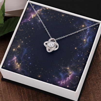 Starlit Self Love Knot Necklace – Cubic Zirconia Pendant in 14K White Gold or 18K Gold Finish