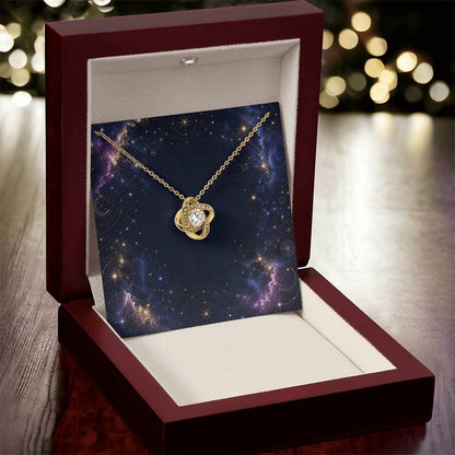 Starlit Self Love Knot Necklace – Cubic Zirconia Pendant in 14K White Gold or 18K Gold Finish