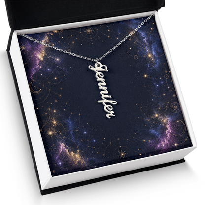 Starlit Self Vertical Name Necklace – Personalized Cursive Name Pendant in Stainless Steel or 18K Gold Finish