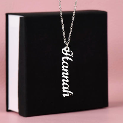 Starlit Self Vertical Name Necklace – Personalized Cursive Name Pendant in Stainless Steel or 18K Gold Finish
