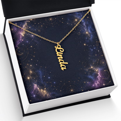 Starlit Self Vertical Name Necklace – Personalized Cursive Name Pendant in Stainless Steel or 18K Gold Finish