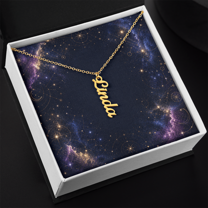 Starlit Self Vertical Name Necklace – Personalized Cursive Name Pendant in Stainless Steel or 18K Gold Finish
