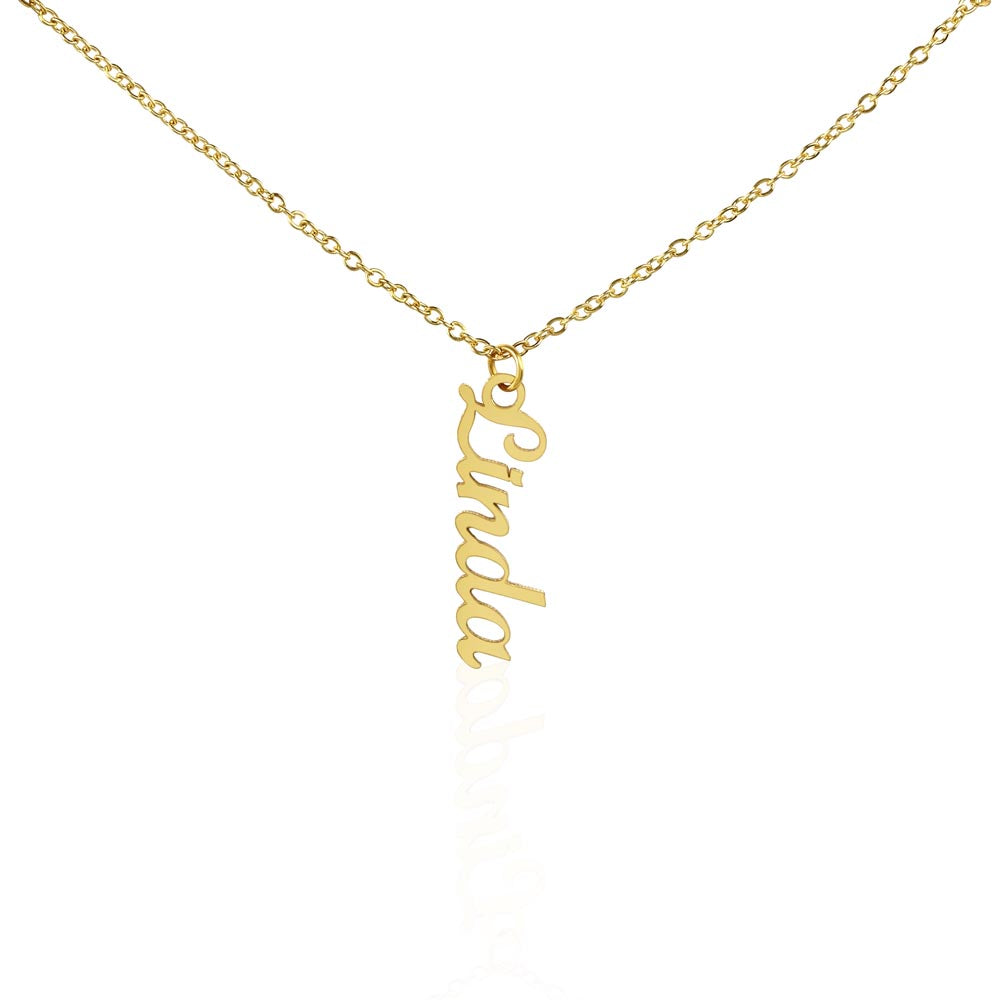 Starlit Self Vertical Name Necklace – Personalized Cursive Name Pendant in Stainless Steel or 18K Gold Finish