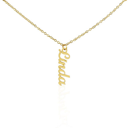 Starlit Self Vertical Name Necklace – Personalized Cursive Name Pendant in Stainless Steel or 18K Gold Finish