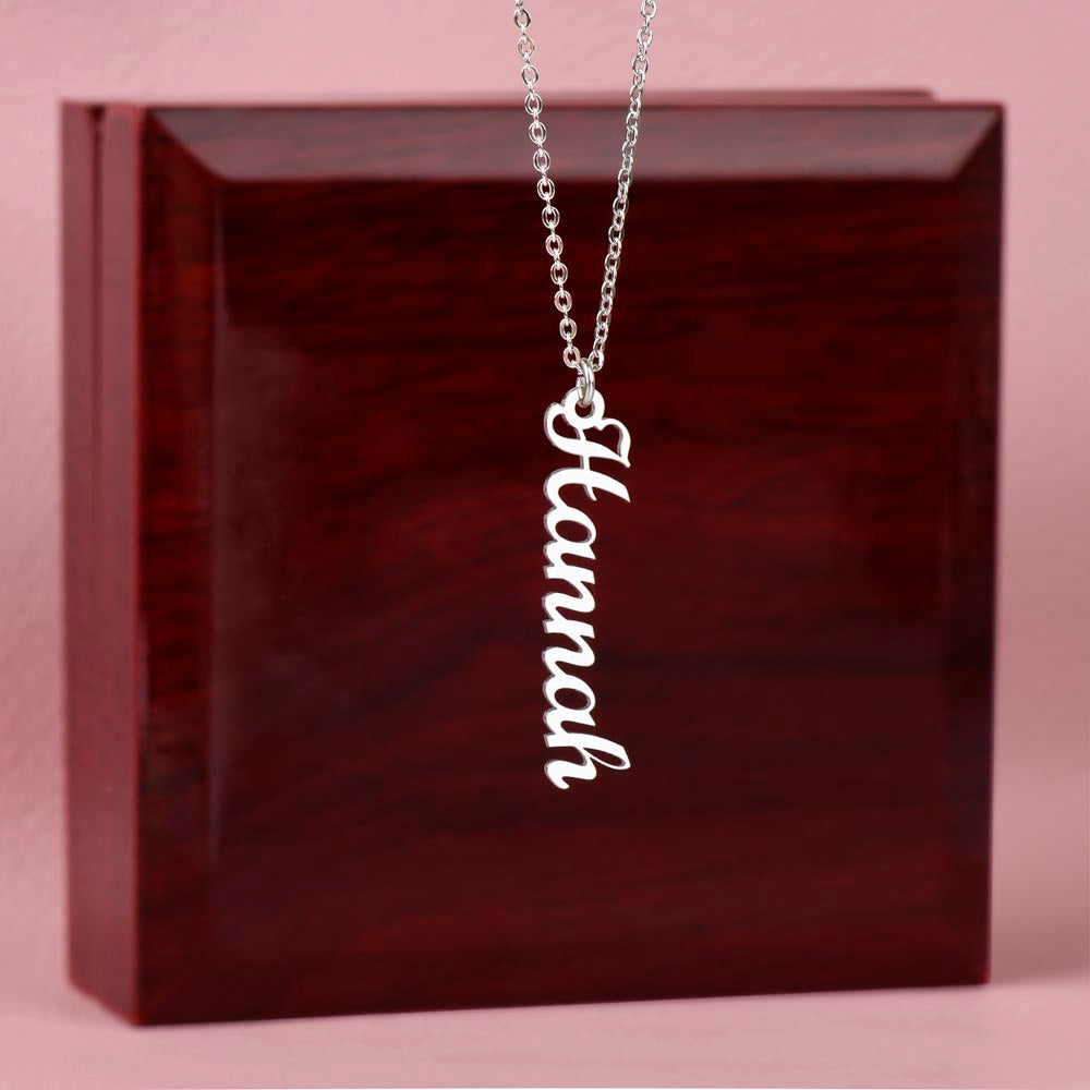 Starlit Self Vertical Name Necklace – Personalized Cursive Name Pendant in Stainless Steel or 18K Gold Finish