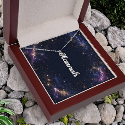 Starlit Self Vertical Name Necklace – Personalized Cursive Name Pendant in Stainless Steel or 18K Gold Finish