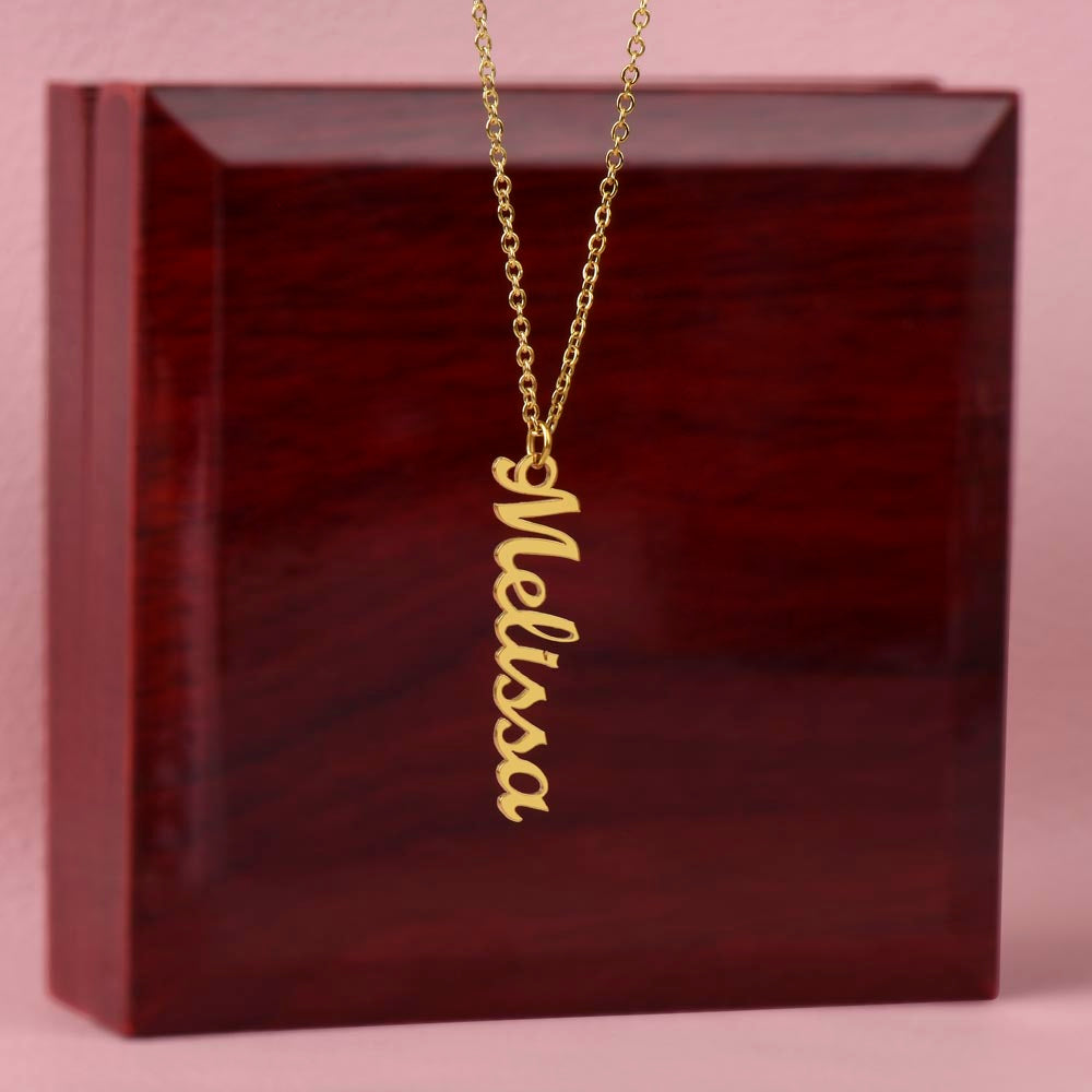 Starlit Self Vertical Name Necklace – Personalized Cursive Name Pendant in Stainless Steel or 18K Gold Finish