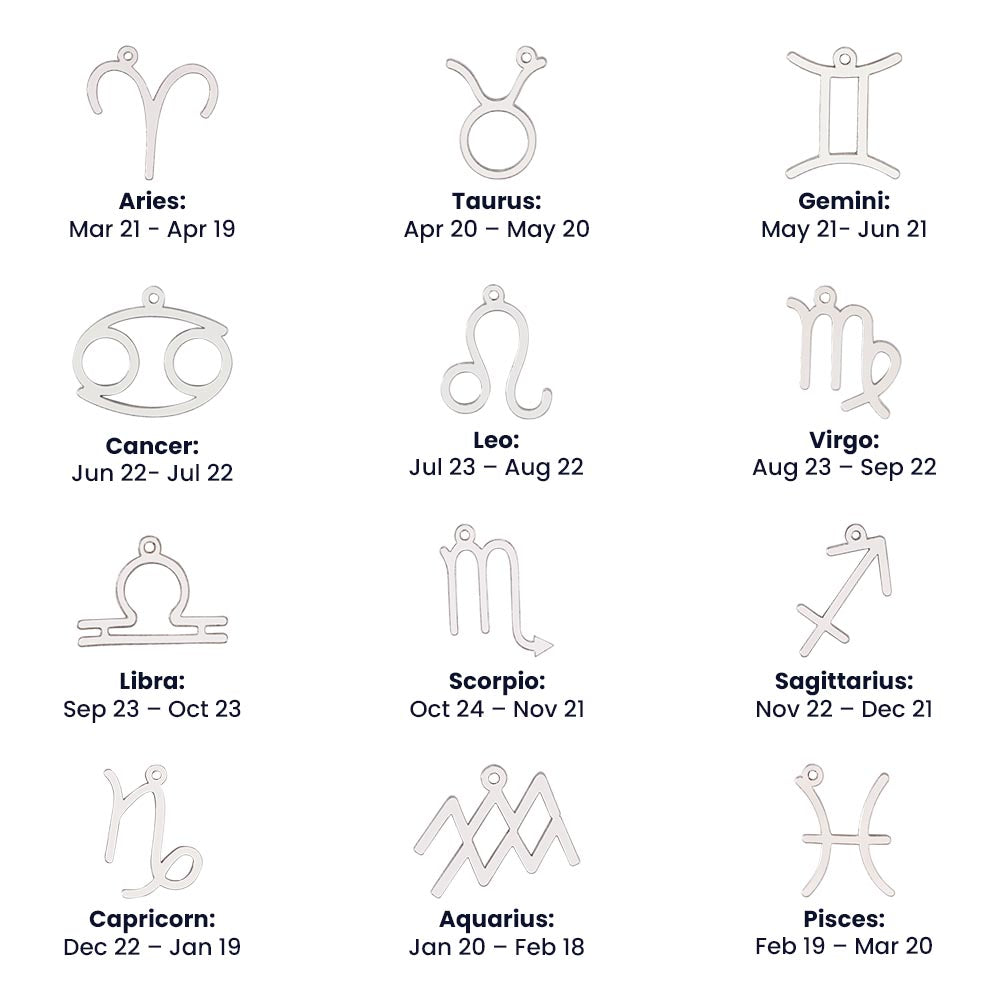 Starlit Self Zodiac Charm Necklace – Astrology Sign Pendant in Stainless Steel or 18K Gold Finish