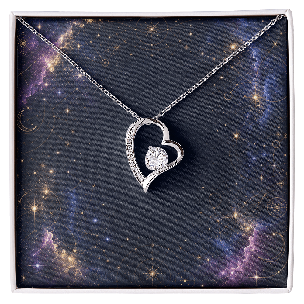 Starlit Self Forever Love Necklace – Heart Cubic Zirconia Pendant in 14K White Gold or 18K Gold Finish
