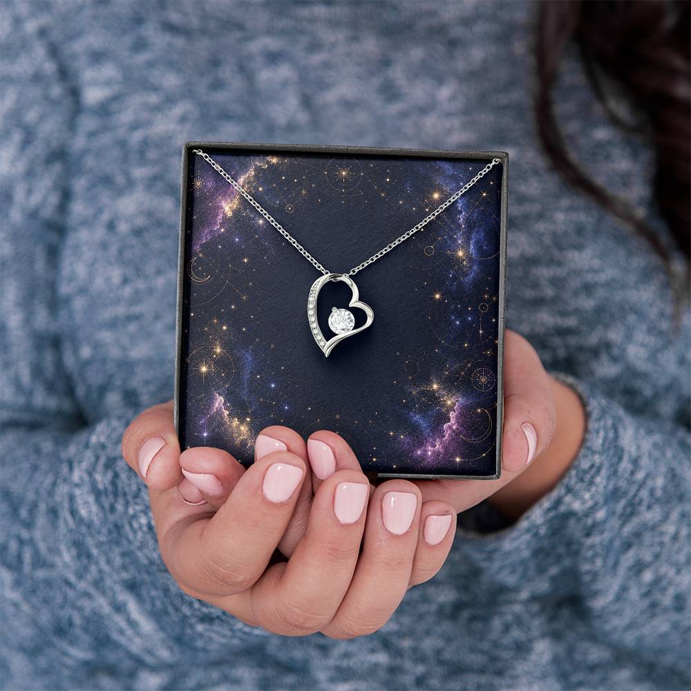 Starlit Self Forever Love Necklace – Heart Cubic Zirconia Pendant in 14K White Gold or 18K Gold Finish